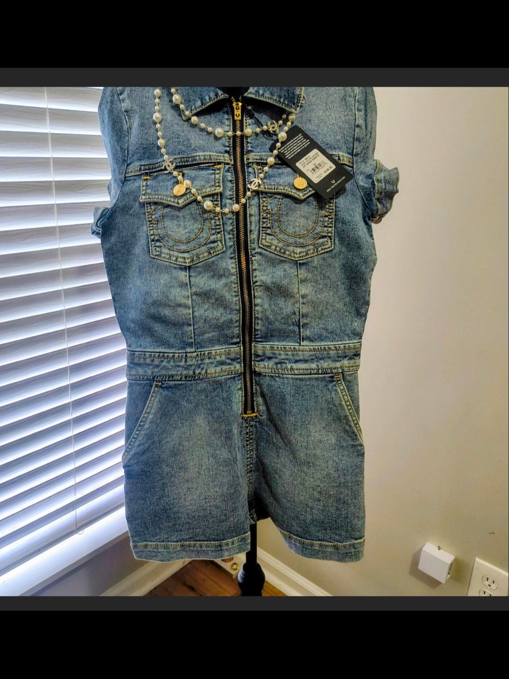True Religion Light Mellow Wash Zip Denim Romper